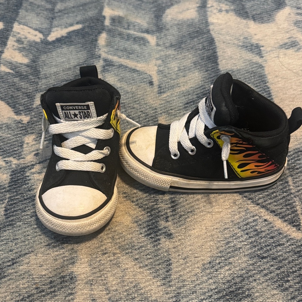 Converse Kids Black and Yellow Flame Sneakers